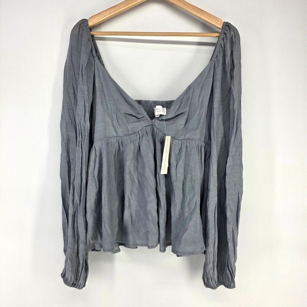 Morning Lavender Birdie Notched Babydoll Blouse Womens M Cloud Blue MO226908ML